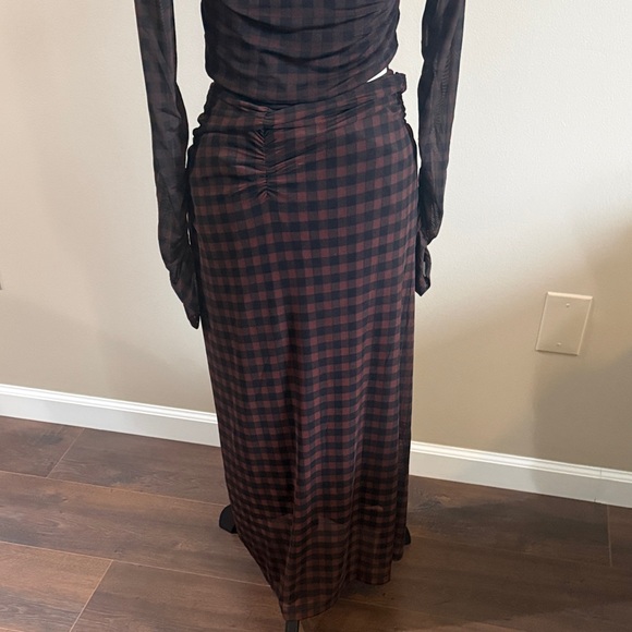 House of Harlow 1960 Asymmetrical Plaid Dress in Brown - Picture 6 of 9